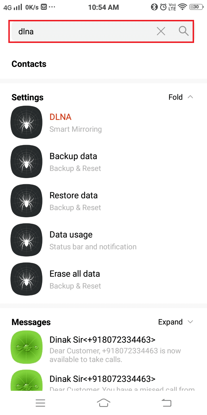 Ahora, usa la barra de búsqueda y escribe dlna.