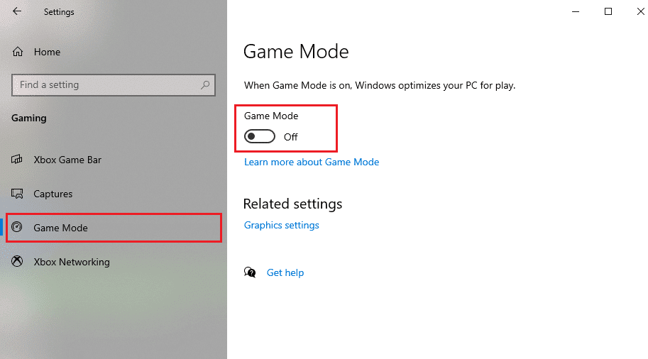 Asegúrate de desactivar el interruptor junto al modo de juego | Arreglar el botón de inicio de Windows 10 que no funciona