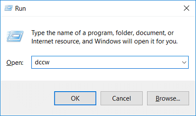 Escriba dccw en la ventana de ejecución y presione Entrar para abrir el asistente de calibración de color de la pantalla