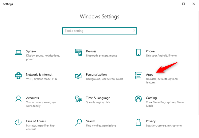 La categoría Aplicaciones de la configuración de Windows 10