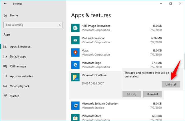 Confirmar que desea eliminar OneDrive en Windows 10