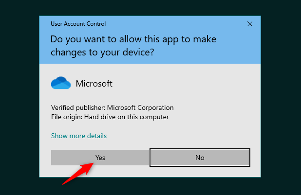Desinstalar OneDrive: notificación UAC