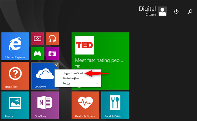 Desanclar OneDrive de la pantalla de inicio de Windows 8.1