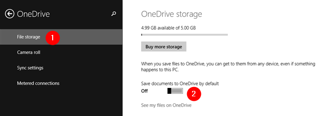 El interruptor Guardar documentos en OneDrive de forma predeterminada