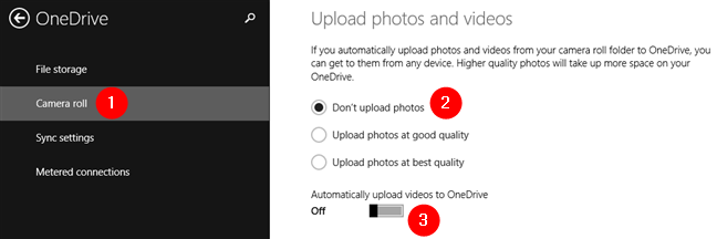 No suba fotos y no suba videos automáticamente a OneDrive