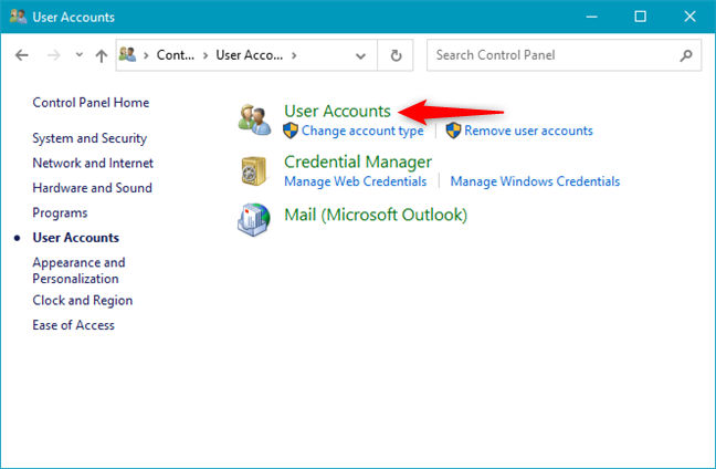 Apertura de la configuración de cuentas de usuario