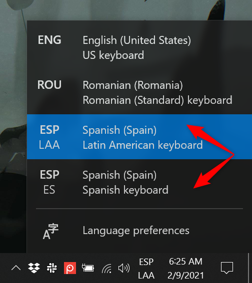 Use Ctrl + Shift para cambiar al otro diseño de teclado en español
