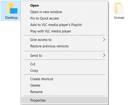 Haga clic derecho en la carpeta Escritorio y luego seleccione Propiedades
