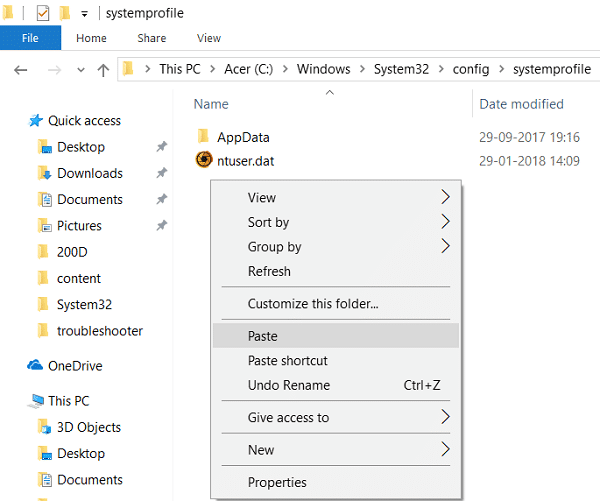 Pegue la carpeta Escritorio en la carpeta del perfil del sistema
