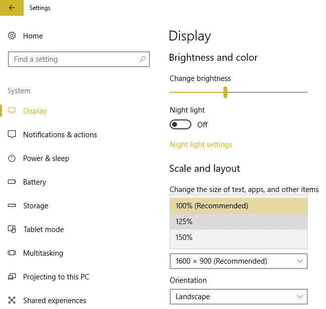 En Cambiar el tamaño del texto, las aplicaciones y otros elementos, seleccione el porcentaje de DPI