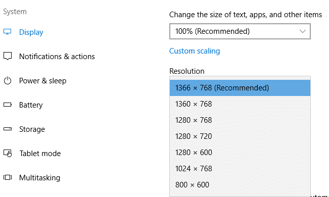 reducir la resolución de la pantalla de tamaño más pequeño puede reducir la borrosidad de las aplicaciones