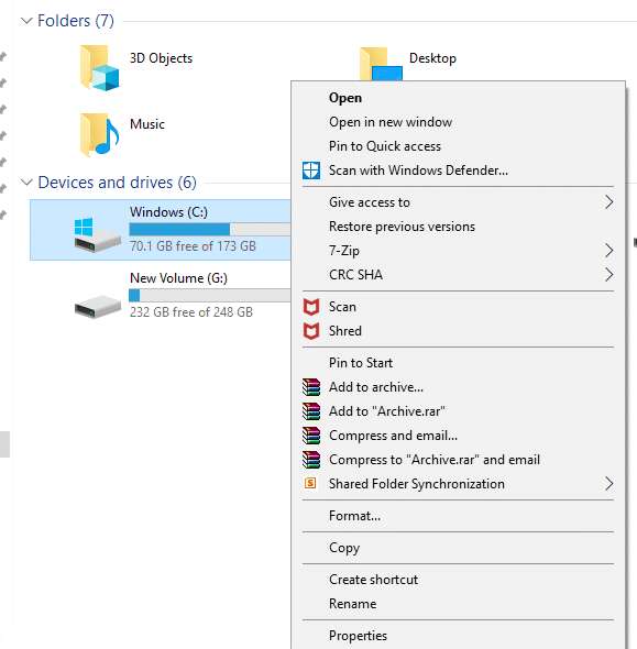 Haga clic derecho en la unidad donde está instalado Windows 10