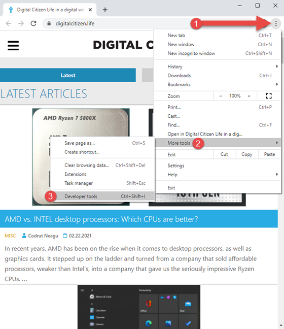 Acceda a las herramientas para desarrolladores en Google Chrome