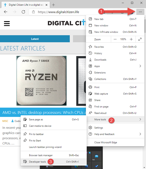 Accede a las herramientas de desarrollador en Microsoft Edge
