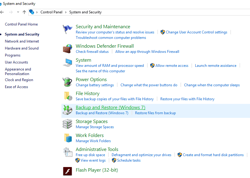 Ahora haga clic en Copia de seguridad y restauración (Windows 7) desde el Panel de control