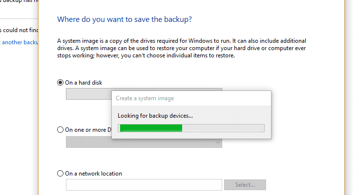 buscando dispositivos de copia de seguridad... aparecerá