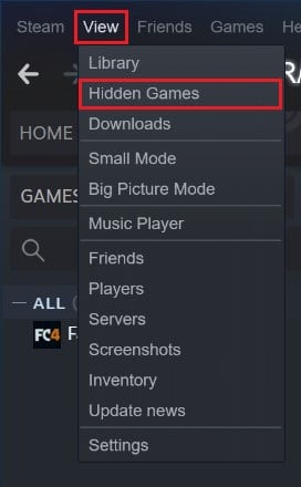 Haga clic en ver en la esquina superior izquierda y seleccione juegos ocultos