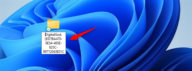 Ingrese el nombre especial de la carpeta God Mode