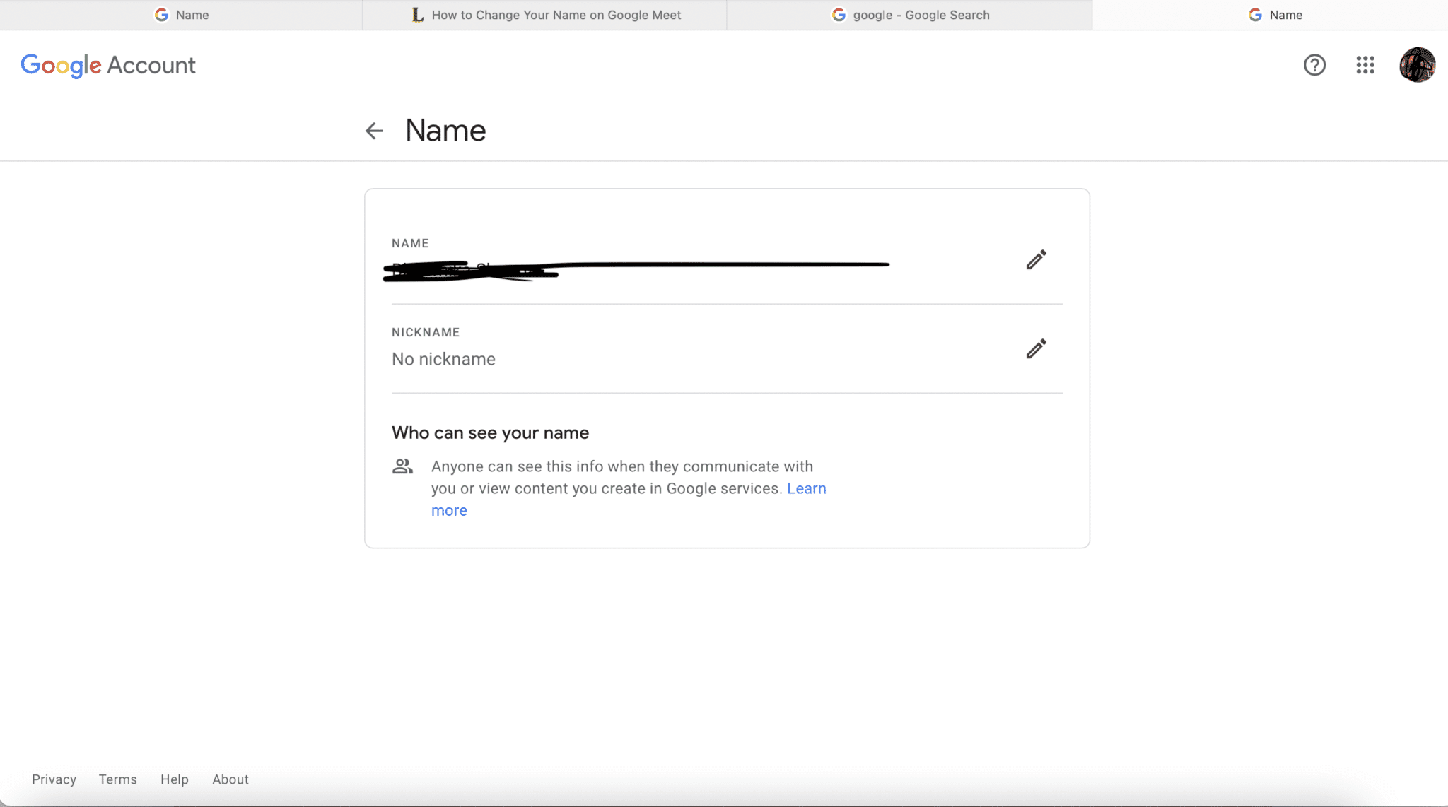 Cerca de la sección de apodos, toca el icono del lápiz