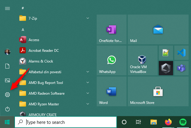 Configuración de apertura en Windows 10