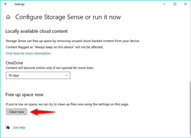 Limpieza de Windows 10 con Storage Sense