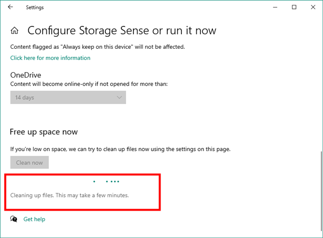 Windows 10 está limpiando archivos