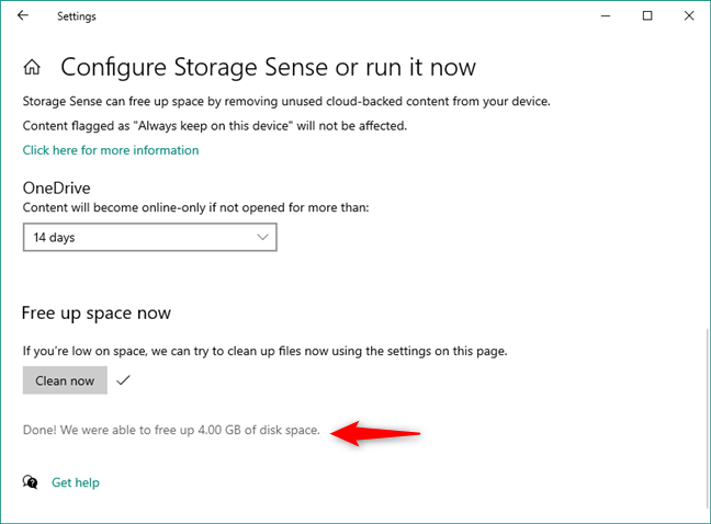 Storage Sense de Windows 10 terminó de limpiar su espacio de almacenamiento