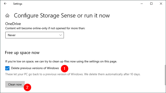Eliminar versiones anteriores de Windows (10)