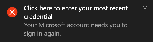 Arreglar Haga clic aquí para ingresar la última notificación de credenciales