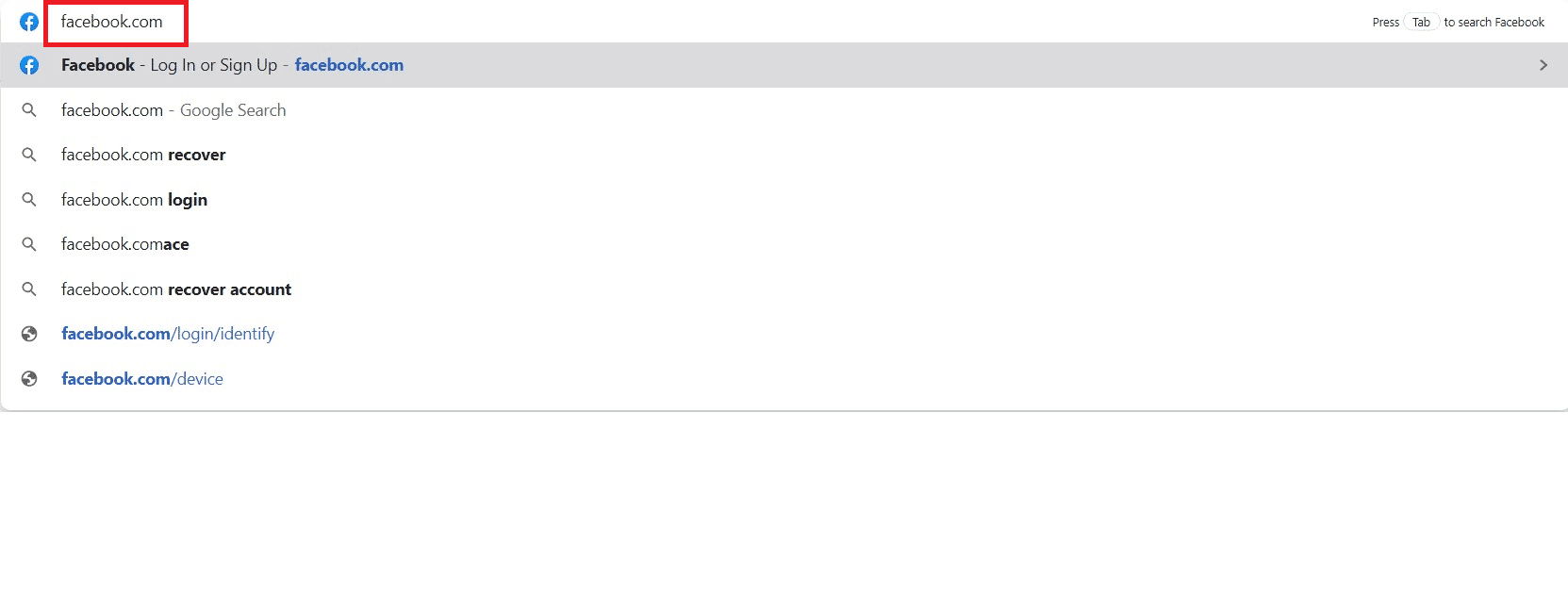 Busque facebook.com en la pestaña URL de su navegador predeterminado | ¿Cómo encontrar cumpleaños en la aplicación de Facebook?