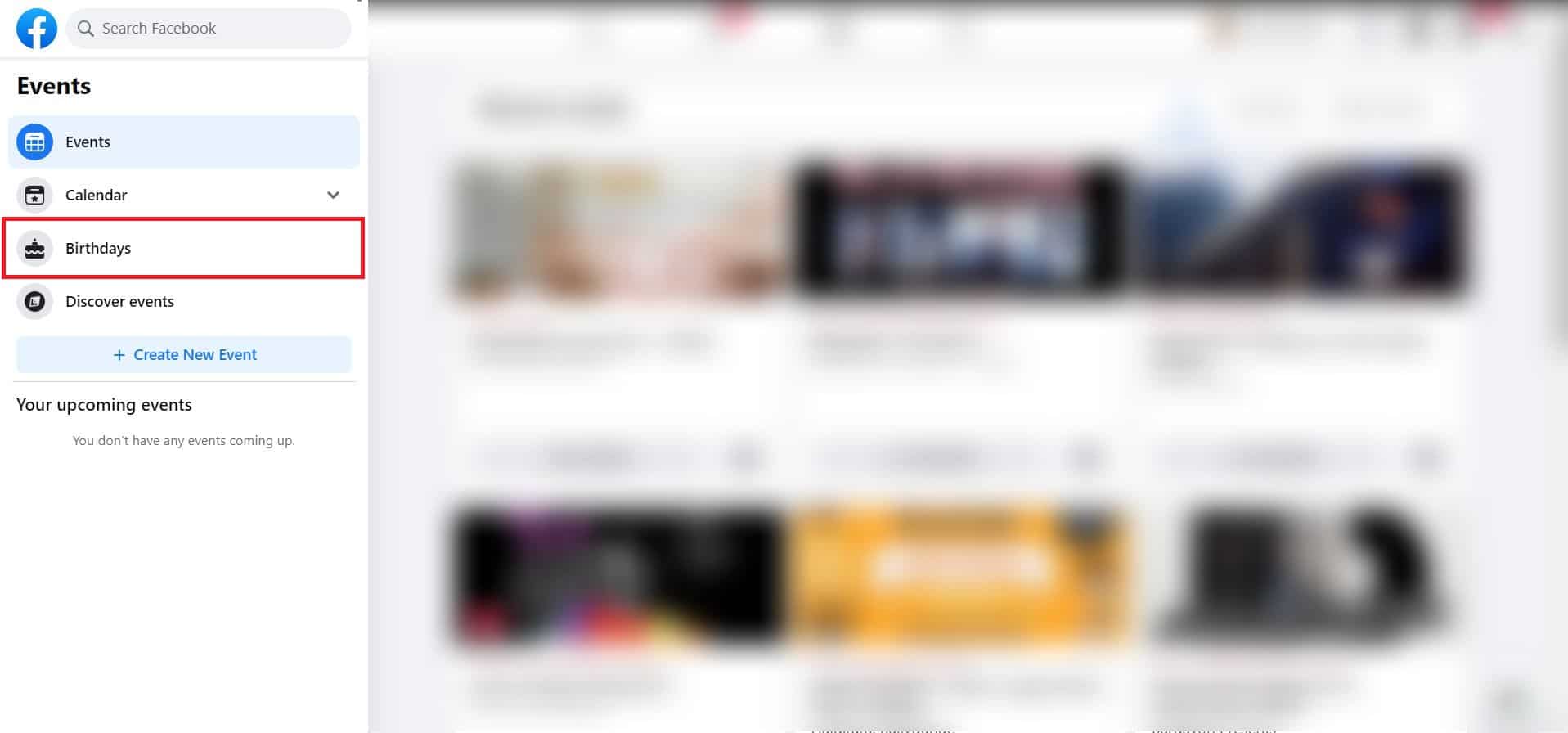 Aparecerá otra barra lateral en su ventana. Seleccione Cumpleaños de él. | ¿Cómo encontrar cumpleaños en la aplicación de Facebook?