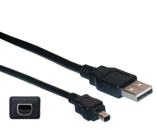 USB Mini-B (4 pines) es un conector no oficial que se encuentra en las cámaras digitales, en su mayoría fabricadas por Kodak
