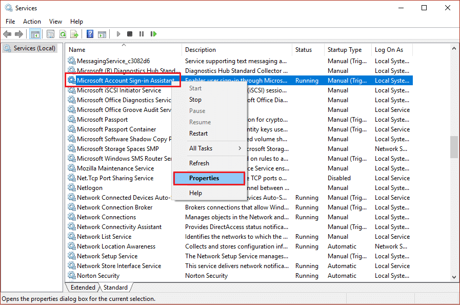 click derecho sobre las propiedades de tu cuenta de Microsoft, accede al Asistente y Windows Update
