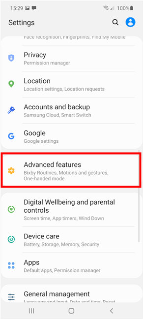 Acceda a funciones avanzadas en la aplicación Configuración