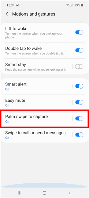 Encienda Palm swipe para capturar
