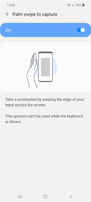La animación muestra cómo usar Palm swipe para capturar