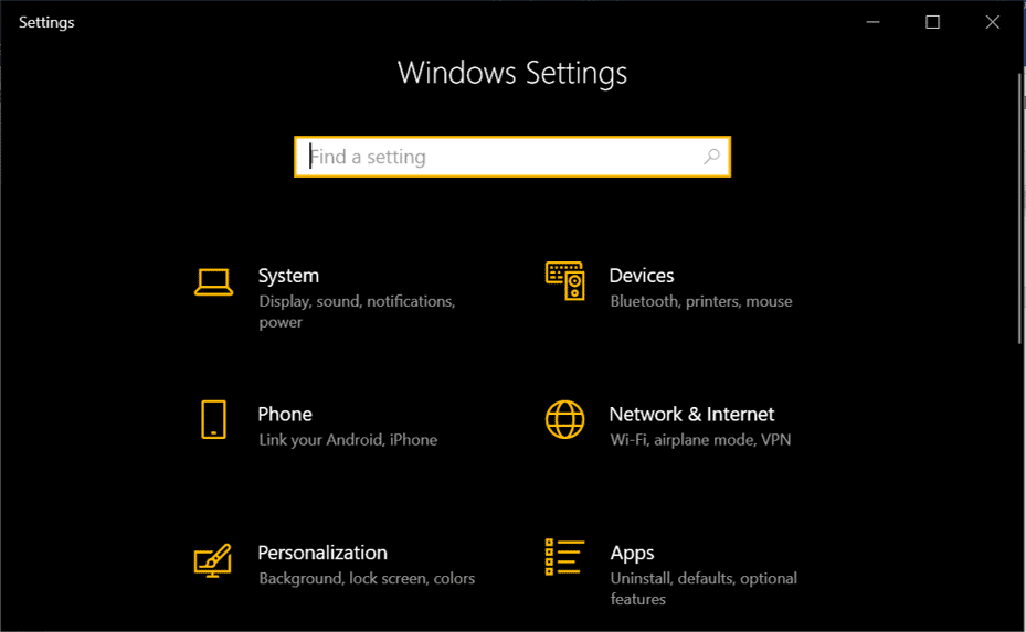 presione Windows + I para abrir la configuración.
