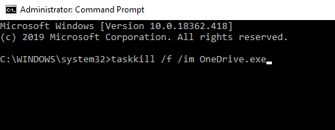 taskkill /f /im OneDrive.exe terminar onedrive todo el proceso en ejecución