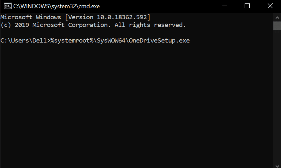 Ingrese el comando %systemroot%SysWOW64OneDriveSetup.exe en el cuadro del símbolo del sistema.