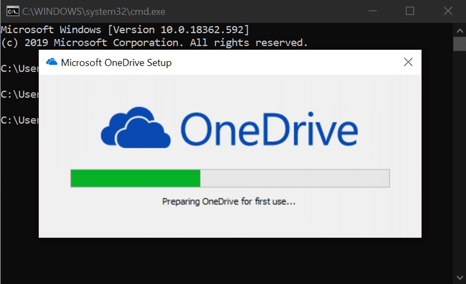 Después de ejecutar este código, Windows instalará One drive en su PC. Siga el proceso de configuración o instalación para instalar.