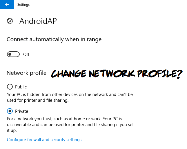 Cambiar de red pública a privada en Windows 10