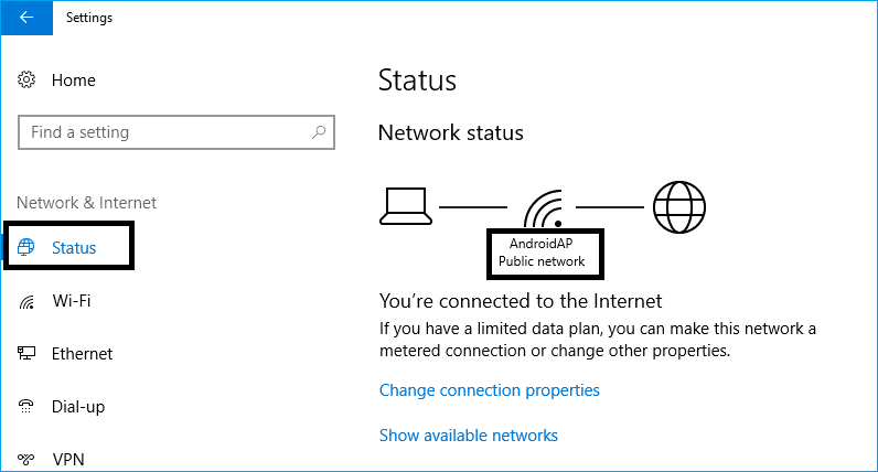Compruebe su tipo de red en Windows 10