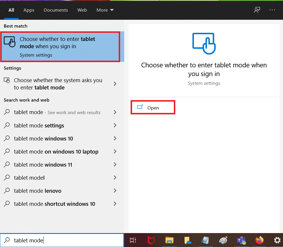 Busque para abrir la configuración del modo tableta. Arreglar la rueda del mouse que no se desplaza correctamente