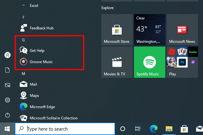 Una aplicación oculta en el menú Inicio de Windows 10