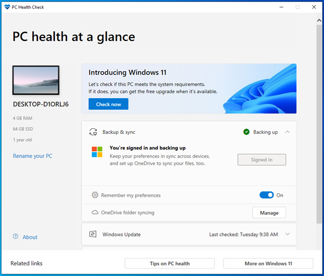 Herramienta de requisitos del sistema de Windows 11: aplicación PC Health
