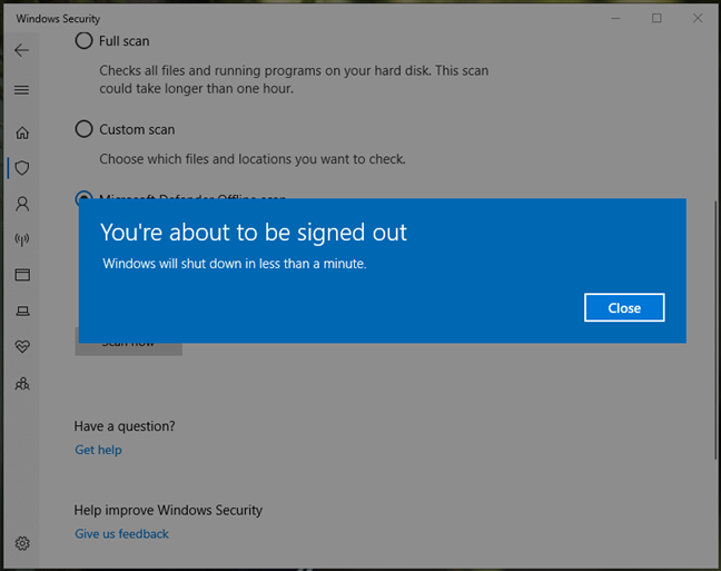 Windows le informa que se apagará