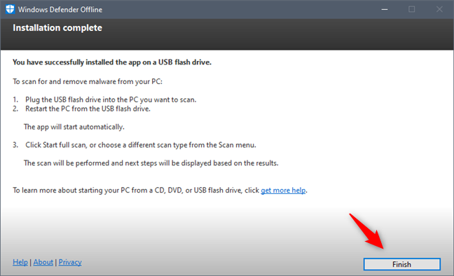 Windows Defender sin conexión se instaló correctamente