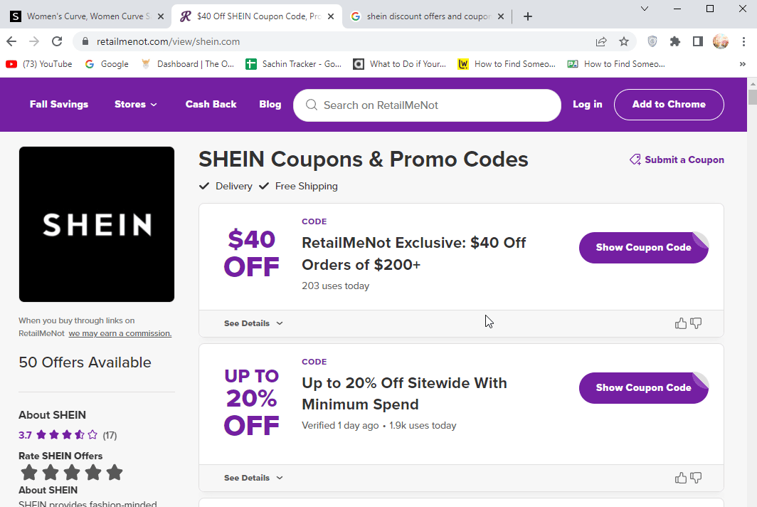 retailme no cupón de descuento.  Cómo obtener el cupón de prueba gratis de SHEIN