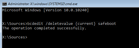 bcdedit / deletevalue {actual} arranque seguro