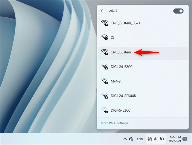Selección de la red Wi-Fi a la que conectarse